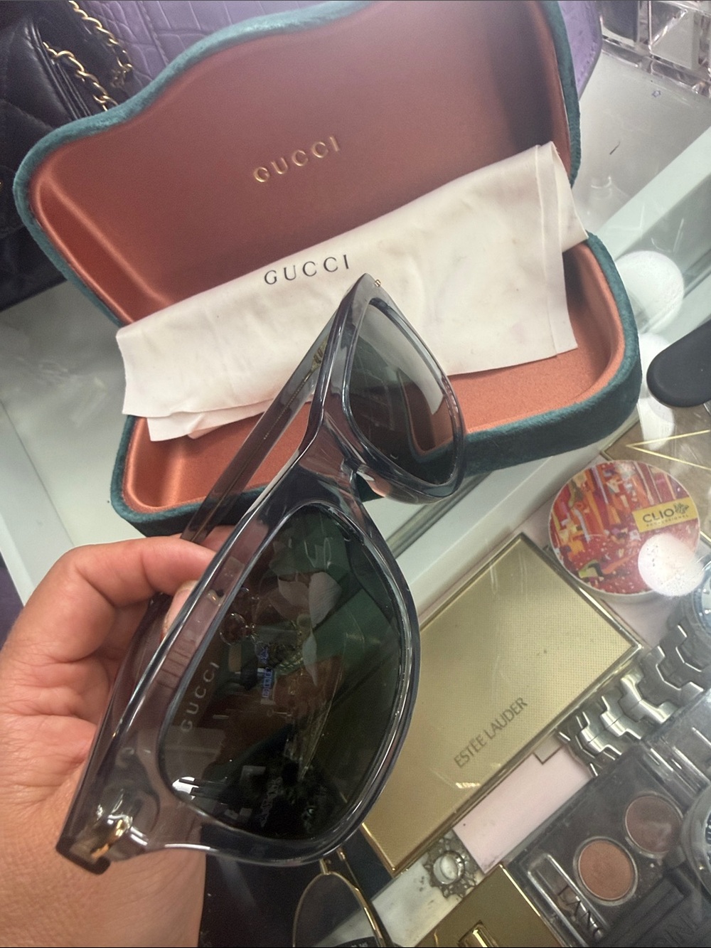 Gucci Translucent Smoky Gray Sunglasses with Dark Lenses - Picture 4 of 4